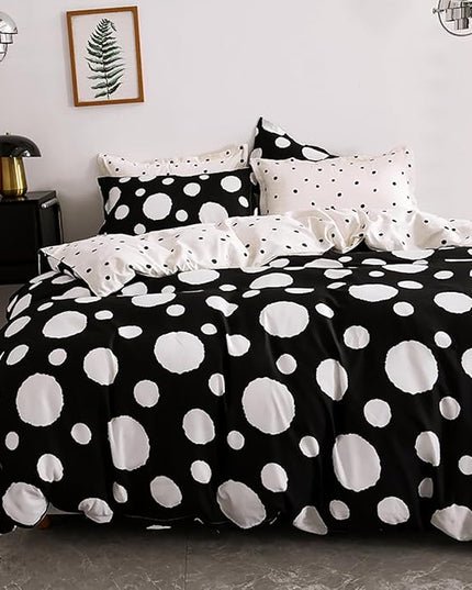 White Polka Dots Comforter King Black White Dots Print Reversible Gingham King Bedding Comforter Set Boys Girls Black White Bed Sets Soft 3Pcs King Comforter Sets - LeafyLoom