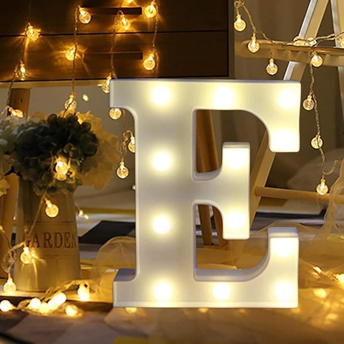 LED Marquee Letter Lights Sign E 26 Alphabet Light Up Letters Sign for Night Light Wedding Birthday Party Battery Powered Christmas Lamp Home Bar Decoration (E) - LeafyLoom