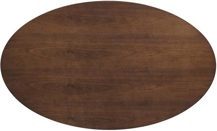 Modway Lippa 78" Modern Kitchen and Dining Table with Oval Walnut Top and Pedestal Base in Walnut - LeafyLoom