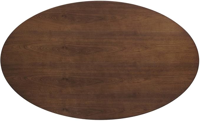 Modway Lippa 78" Modern Kitchen and Dining Table with Oval Walnut Top and Pedestal Base in Walnut - LeafyLoom