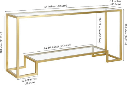 Henn&Hart 64" Wide Rectangular Console Table in Gold, Entryway Table, Accent Table for Living Room, Hallway - LeafyLoom