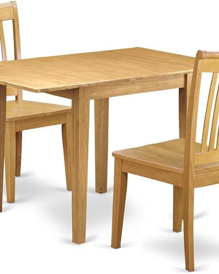 East West Furniture NDPO3-OAK-W Norden 3 Piece Kitchen Set Contains a Rectangle Dining Room Table with Dropleaf and 2 Solid Wood Seat Chairs, 30x48 Inch, Oak - LeafyLoom