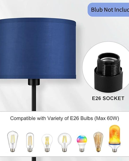BoostArea Floor Lamp Standing Lamp, Dimmable Floor Lamps for Living Room, Simple LED Tall Lamp with Lampshade, On/Off Footswitch, Black Floor Lamp, Corner Lamps for Bedroom/Office,Blue (without Bulb) - LeafyLoom