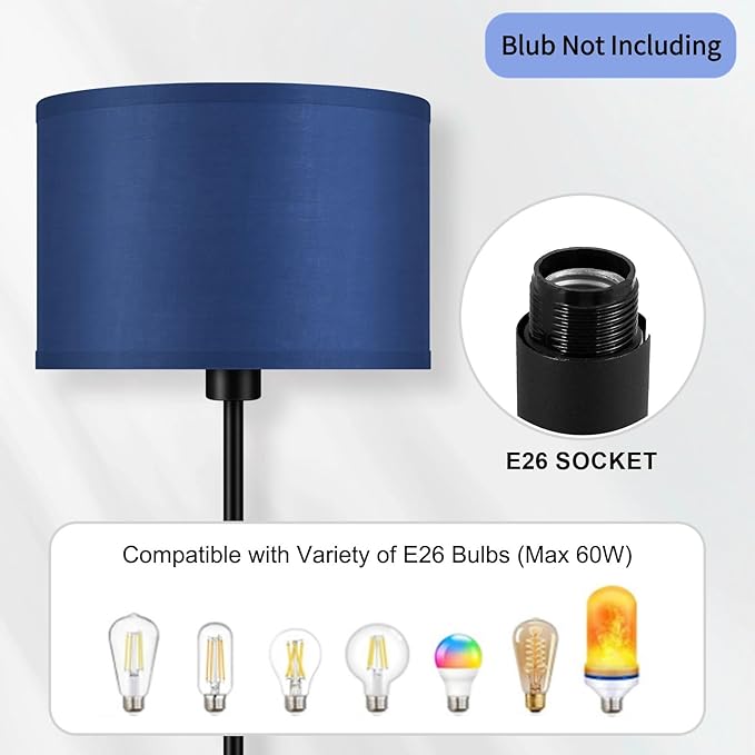 BoostArea Floor Lamp Standing Lamp, Dimmable Floor Lamps for Living Room, Simple LED Tall Lamp with Lampshade, On/Off Footswitch, Black Floor Lamp, Corner Lamps for Bedroom/Office,Blue (without Bulb) - LeafyLoom