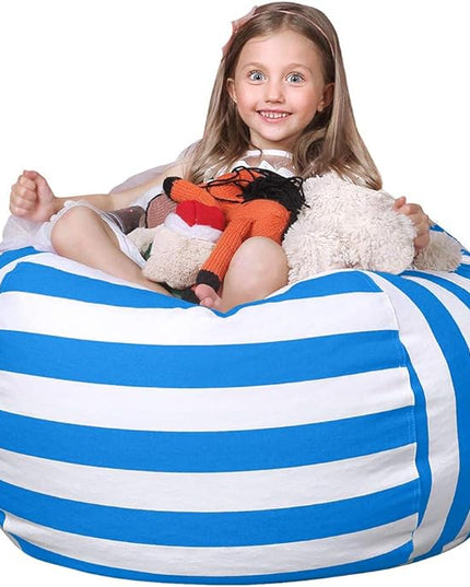 Wekapo Stuffed Animal Storage Bean Bag Chair Cover for Kids | Stuffable Zipper Beanbag for Organizing Children Plush Toys Large Premium Cotton Canvas (Blue, X-Large) - LeafyLoom