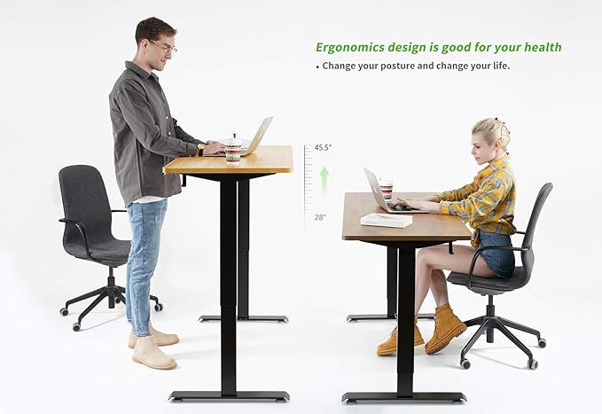 FAMISKY 55 Inch Height Adjustable Standing Desk with Foot Rest, Sit Stand Home Office Desk with Hooks, Ergonomic Workstation Black Steel Frame/Black Wood Top - LeafyLoom