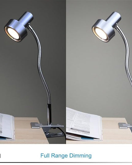 O’Bright LED Clip on Light for Bed Headboard/Desk, Dimmable LED Desk Lamp with Metal Clamp, 5W LED, Flexible Gooseneck, Adjustable Brightness for Eye-Care Reading, Vintage Design (Aluminum) - LeafyLoom