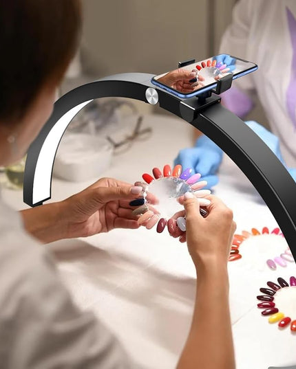 yAyusi Half Moon Light for Nail Desk with Phone Holder, 29In 40W Nail Tech Light, Nail Table Lamp with Wire Controller & Remote, 7 Color Modes, 10 Brightness for Beauty/Eyelashes/Tattoos/Crafts - LeafyLoom