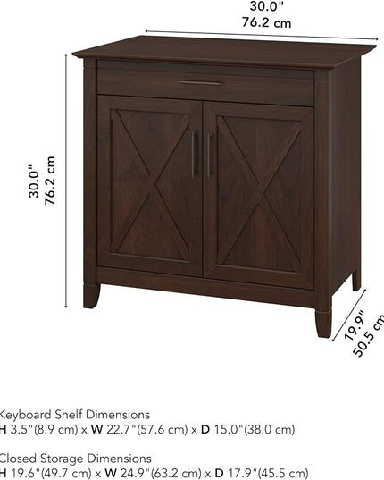 Bush Business Furniture Key West Secretary Desk with Keyboard Tray and Storage Cabinet, 30W x 20D, Bing Cherry - LeafyLoom