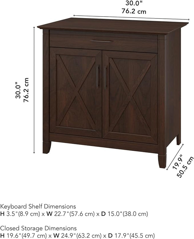 Bush Business Furniture Key West Secretary Desk with Keyboard Tray and Storage Cabinet, 30W x 20D, Bing Cherry - LeafyLoom