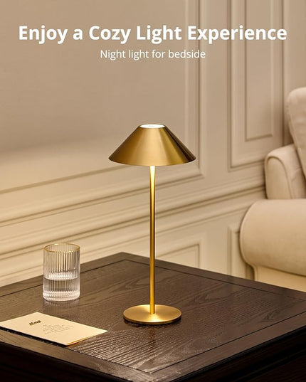 Cordless Table Lamp Rechargeable, Battery Operated LED Table Lamp with 3 Color Temperature & Stepless Dimming, Gold Desk Lamp, Outdoor Table Lamp for Living Room Home Bedroom Dining Patio - LeafyLoom