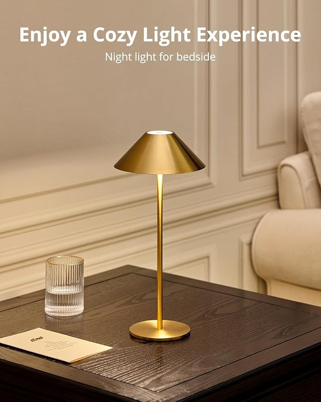 Cordless Table Lamp Rechargeable, Battery Operated LED Table Lamp with 3 Color Temperature & Stepless Dimming, Gold Desk Lamp, Outdoor Table Lamp for Living Room Home Bedroom Dining Patio - LeafyLoom