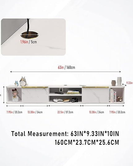 Pmnianhua Floating TV Stand with 2 Drawers,63'' Wall Mounted TV Shelf,Floating Shelf for Under TV,Floating TV Console with Cabinets for Bedroom Living Room(White) - LeafyLoom