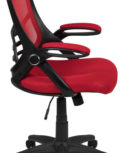 Flash Furniture Porter High Back Mesh Ergonomic Swivel Office Chair with Lumbar Support, Flip-Up Arms, Tilt Lock/Tilt Tension, Height Adjustable, Red/Black Frame - LeafyLoom