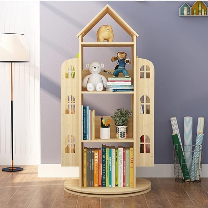 Heehee Rotating Bookshelf 360 Display Floor Standing Bookcase Storage Rack for Kids Children's bookshelf, Book Display Stand, Wood Book Shelf Organizer for Kids, Storage Book Display Case Bookrack - LeafyLoom