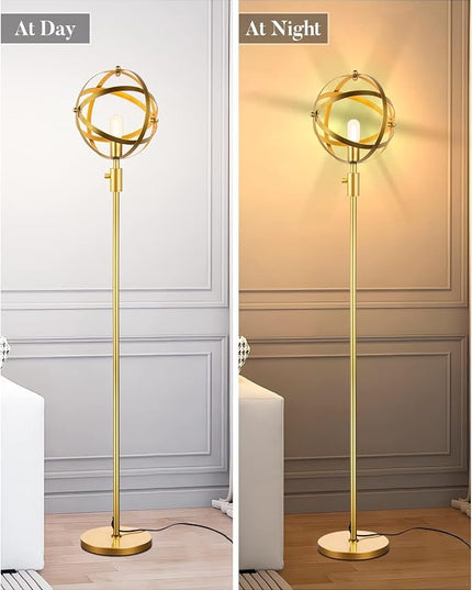 Lightdot 65IN Dimmable (Brightness Adjustable) Industrial Floor Lamp, Gold Spherical Standing Lamp with 3000K E26 LED Bulb, Unique Farmhouse Tall Lamp for Living Room Bedroom Sofa Coner - LeafyLoom