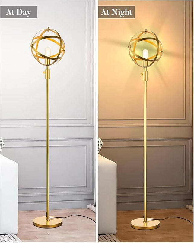 Lightdot 65IN Dimmable (Brightness Adjustable) Industrial Floor Lamp, Gold Spherical Standing Lamp with 3000K E26 LED Bulb, Unique Farmhouse Tall Lamp for Living Room Bedroom Sofa Coner - LeafyLoom