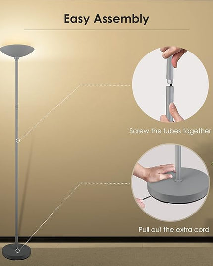 Floor Lamp, Standing Lamp, 20W 2000LM LED Torchiere Floor Lamp, Stepless Dimmable, Touch Control, 3000K Daylight, 50000hrs Lifespan, Floor Lamps for Living Room, Standing Lamps for Bedroom Gray - LeafyLoom