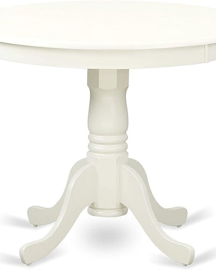 East West Furniture ANEN5-LWH-06 Antique 5 Piece Room Furniture Set Includes a Round Kitchen Table with Pedestal and 4 Dark Shitake Linen Fabric Parsons Dining Chairs, 36x36 Inch - LeafyLoom