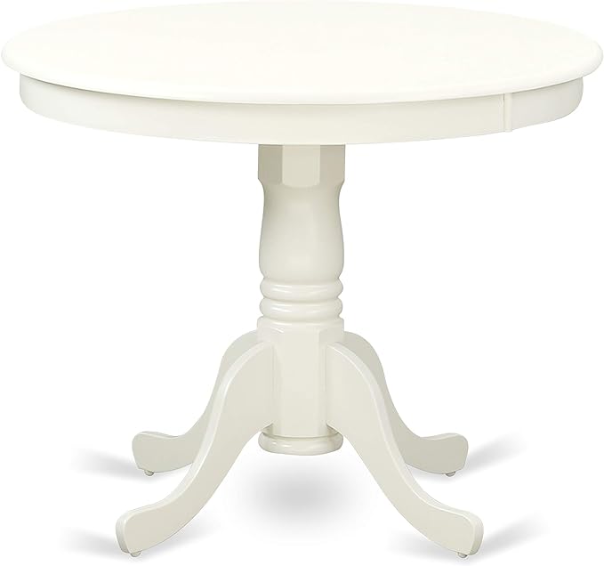 East West Furniture ANEN5-LWH-06 Antique 5 Piece Room Furniture Set Includes a Round Kitchen Table with Pedestal and 4 Dark Shitake Linen Fabric Parsons Dining Chairs, 36x36 Inch - LeafyLoom