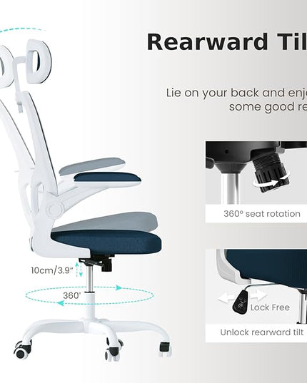Ergonomic Office Chair, High Back Home Desk Chair with Adjustable Lumbar Support and Headrest, Breathable Mesh Swivel Task Chair, Executive Computer Chair White, 1 Pack - LeafyLoom