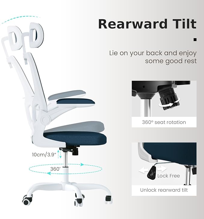 Ergonomic Office Chair, High Back Home Desk Chair with Adjustable Lumbar Support and Headrest, Breathable Mesh Swivel Task Chair, Executive Computer Chair White, 1 Pack - LeafyLoom