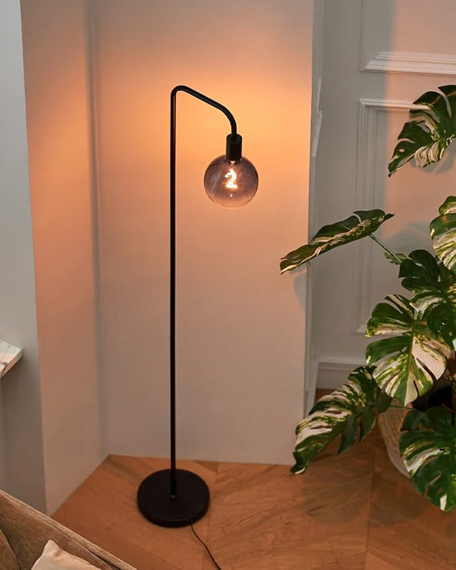 Floor Lamp for Living Room - Minimalist Industrial Standing Lamp with Modern LED Bulb, Globe Black Clear Glass 6", 1800K Warm Ambiant Lighting Decorative Tall Floor Lamp for Bedroom Office - LeafyLoom