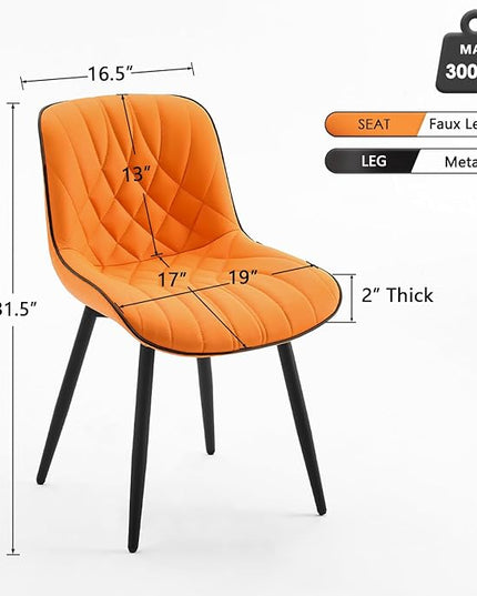YOUNUOKE Dining Chairs Set of 2 Mid Century Modern Kitchen Chair Comfortable Upholstered Faux Leather Dinner Chairs for Kitchen Dining Room, Orange - LeafyLoom