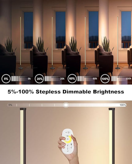 Modern Corner Floor Lamp - 3000K-6000K LED Standing Lamp - Minimalist Dimmable Floor Lamp with Remote Control for Living Room, Bedroom (Black) - LeafyLoom