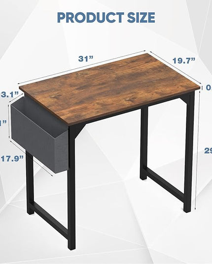 32 Inch Small Office Desk Modern Simple Style Writing Study Work Computer Table for Home Bedroom, Rust Brown - LeafyLoom