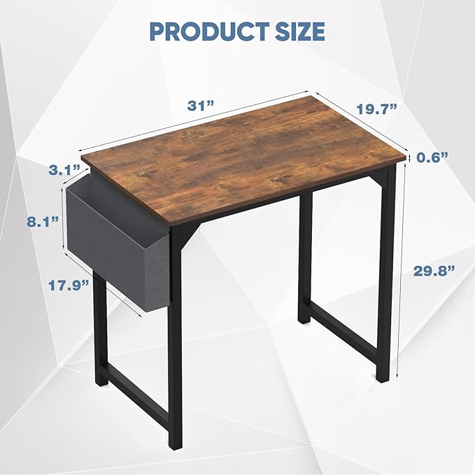 32 Inch Small Office Desk Modern Simple Style Writing Study Work Computer Table for Home Bedroom, Rust Brown - LeafyLoom
