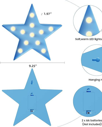 Blue Star Birthday Party Decorations, Battery Powered Star Night Light for Kids, Kids Room Decor for Bedrooms, Baby Night Light, Toddler Room Decor, Kids Room Decor, Wall Decor for Bedroom - LeafyLoom