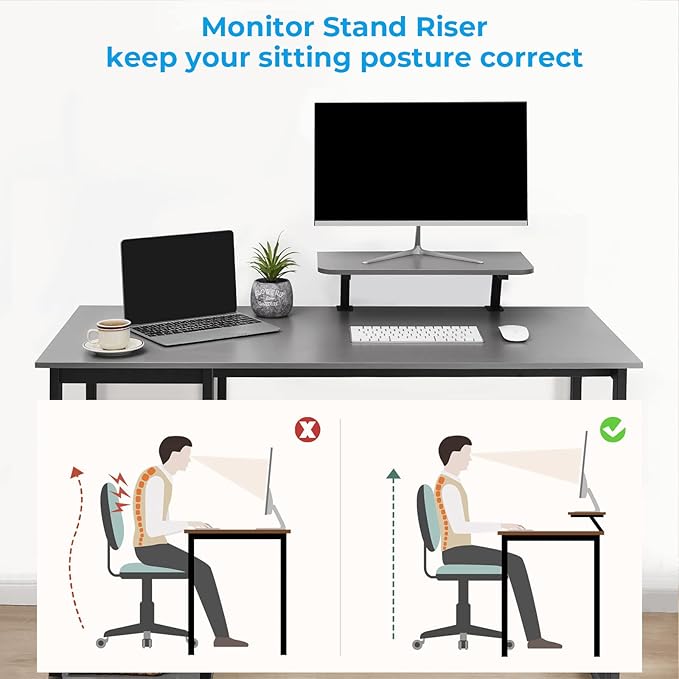 GreenForest Computer Desk with Monitor Stand,47 inch Home Office Desk with Reversible Storage Shelves,Modern Writing Desk Study PC Laptop Work Table,Grey - LeafyLoom
