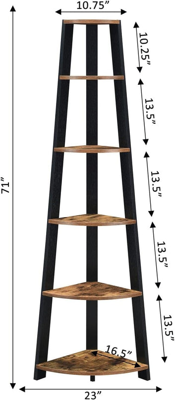Convenience Concepts Newport 5-Tier Corner Bookshelf, Barnwood/Black - LeafyLoom