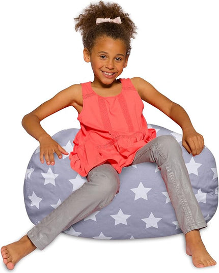 Posh Creations Bean Bag Chair for Kids, Teens, and Adults Includes Removable and Machine Washable Cover, Canvas White Stars on Gray, 27in - Medium - LeafyLoom