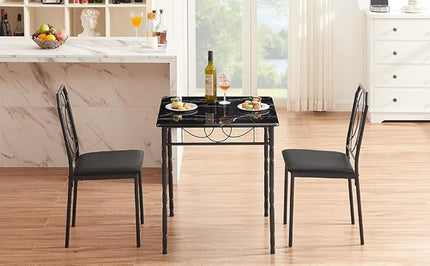 VECELO 3 Pieces Sets,43.3" Table&Chairs for 2,Industrial Counter Height Tabletop with Bar Stools, Rectangle Breakfast Chairs, Living Room, Apartment, Dining Table for 2, Black 1 - LeafyLoom
