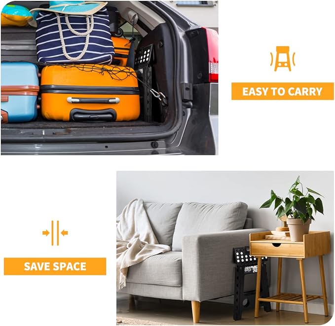 Delxo 16” Folding Step Stool in Black,1 Pack Premium Heavy Duty Foldable Stool for Adults,Portable Collapsible Plastic Step Stool,Non Slip Folding Stools for Kitchen Bathroom Bedroom Up to 400LBS - LeafyLoom