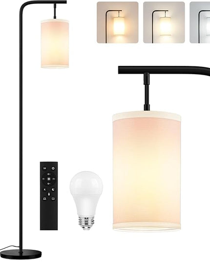 Floor Lamp for Living Room, 9W LED Bulb, Remote Custom Color Temperature & Brightness, Tall Standing Lamps for Bedroom Office Kid Room, Black - LeafyLoom