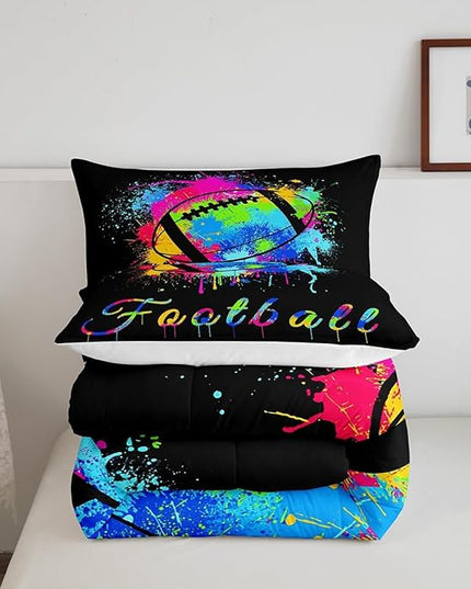Feelyou Kids Football Comforter Set Queen Size Rugby Sports Game Bedding Set for Boys Girls Teens Bedroom Decor Tie Dye Comforter Women Men Soccer Player Duvet Set with 2 Pillow Case - LeafyLoom