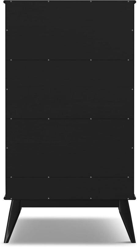 SIMPLIHOME Draper SOLID HARDWOOD 64 inch x 35 inch Mid Century Modern Wide Bookcase and Storage Unit in Black for The Living Room, Study Room and Office - LeafyLoom