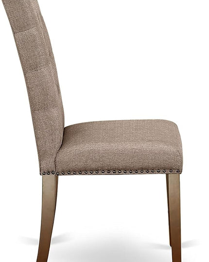 East West Furniture HBEL3-MAH-16 Hartland 3 Piece Room Furniture Set Contains a Round Dining Table with Pedestal and 2 Dark Khaki Linen Fabric Upholstered Chairs, 42x42 Inch - LeafyLoom