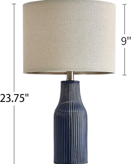 23.75" Modern Blue Ceramic Table Lamp Set of 2 for Living Room, Farmhouse Bedside Nightstand Lamp for Bedroom Home Office Dorm - LeafyLoom