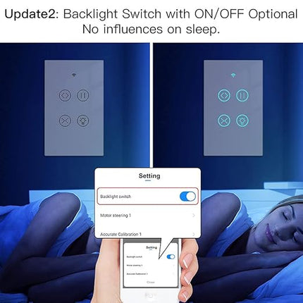 MOES 2.4GHz WiFi RF Smart Curtain Light Touch Switch Glass Panel Backlight ON/Off Wireless Remote Control with Tuya Smart Life App, Voice Control with Google Home Alexa, White MOES