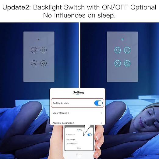 MOES 2.4GHz WiFi RF Smart Curtain Light Touch Switch Glass Panel Backlight ON/Off Wireless Remote Control with Tuya Smart Life App, Voice Control with Google Home Alexa, White MOES