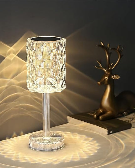 Portable Crystal Table Lamp,Acrylic Cordless LED Desk Lamp with Touch Control, 3 Color Touch Control Rechargeable Lamp, Night Light, Bedside Lamp,Dining Room Lamp (3 Color Crystal Lamp) - LeafyLoom