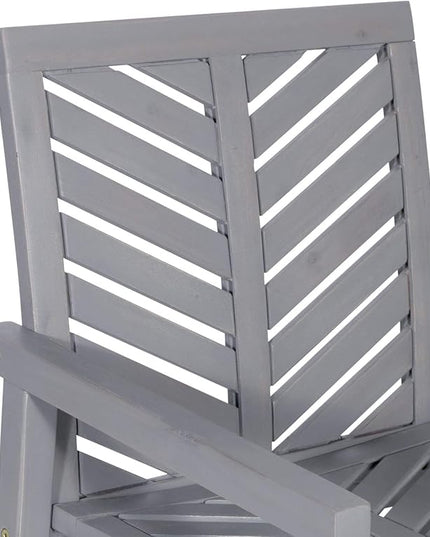 Walker Edison 2 Piece Outdoor Patio Chevron Wood Chair Set All Weather Backyard Conversation Garden Poolside Balcony, Set of 2, Grey - LeafyLoom
