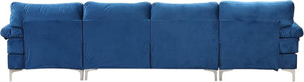 Modern Large Velvet Fabric U-Shape Sectional Sofa, Double Extra Wide Chaise Lounge Couch, Navy - LeafyLoom