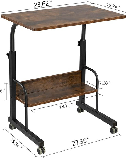 SIDUCAL Mobile Laptop Cart, Rolling Desk Adjustable Height, Rolling Computer Cart, Portable Laptop Desk, Small Adjustable Desk, Rolling Laptop Desk, Small Portable Desk with Wheels 23.6'' Rustic Brown - LeafyLoom