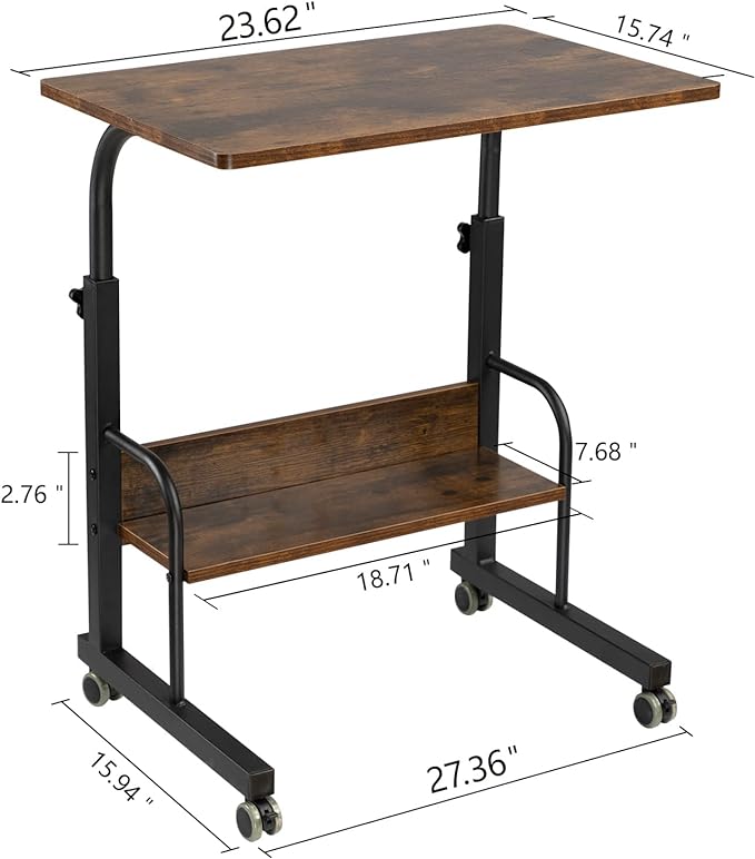 SIDUCAL Mobile Laptop Cart, Rolling Desk Adjustable Height, Rolling Computer Cart, Portable Laptop Desk, Small Adjustable Desk, Rolling Laptop Desk, Small Portable Desk with Wheels 23.6'' Rustic Brown - LeafyLoom