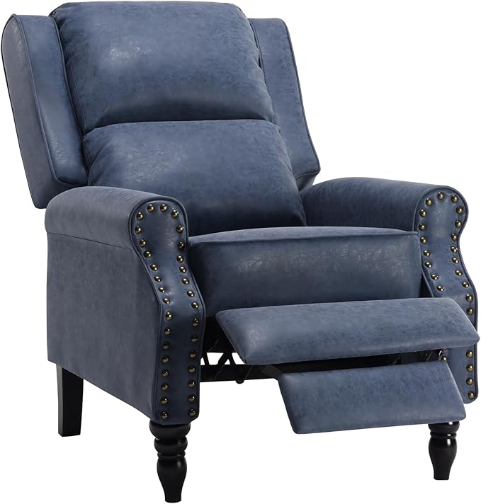 STARY Faux Leather Pushback Recliner Chair for Living Room Bedroom RV, Royal Blue - LeafyLoom